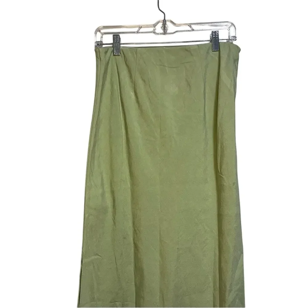 Madewell Light Green Layton Midi Slip Skirt SZ 6 NWT Linen Twee Modest Twill - Picture 9 of 12